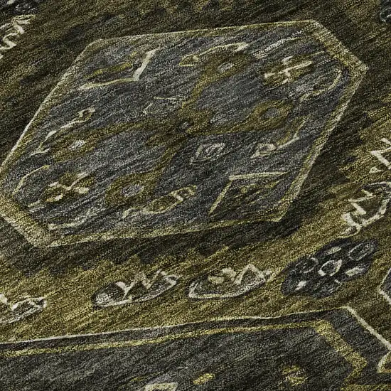 8' X 8' Charcoal Olive Green And Silver Floral Washable Round Rug With UV Protection Photo 8