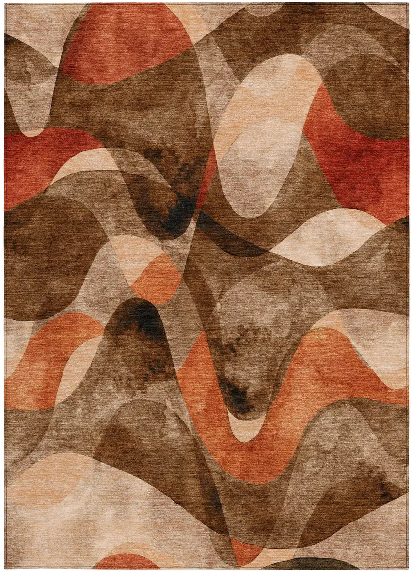 3' X 4' Chocolate Abstract Washable Non Skid Indoor Outdoor Area Rug Photo 3