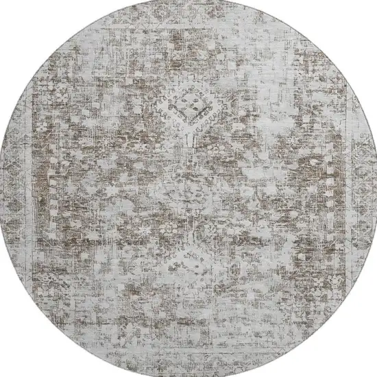8' X 8' Chocolate And Ivory Oriental Washable Round Rug With UV Protection Photo 3