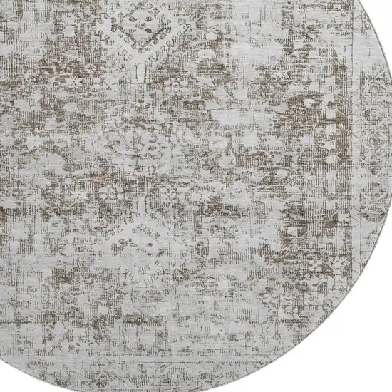 8' X 8' Chocolate And Ivory Oriental Washable Round Rug With UV Protection Photo 2