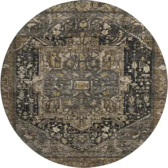 8' X 8' Chocolate Charcoal And Beige Oriental Washable Round Rug With UV Protection Photo 1