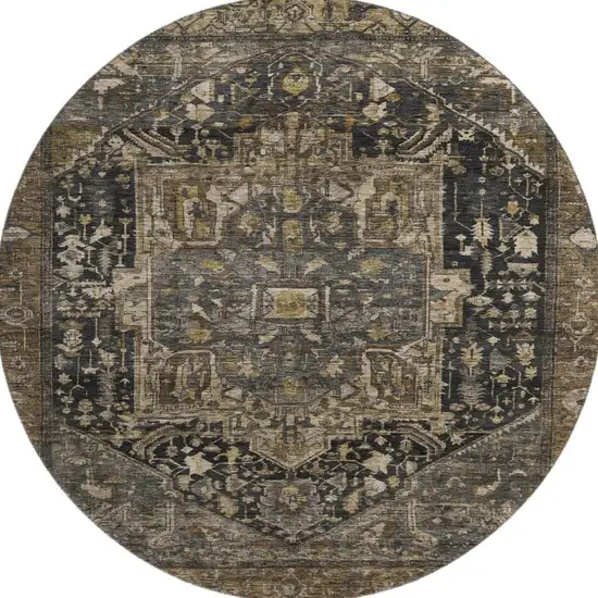 8' X 8' Chocolate Charcoal And Beige Oriental Washable Round Rug With UV Protection Photo 3