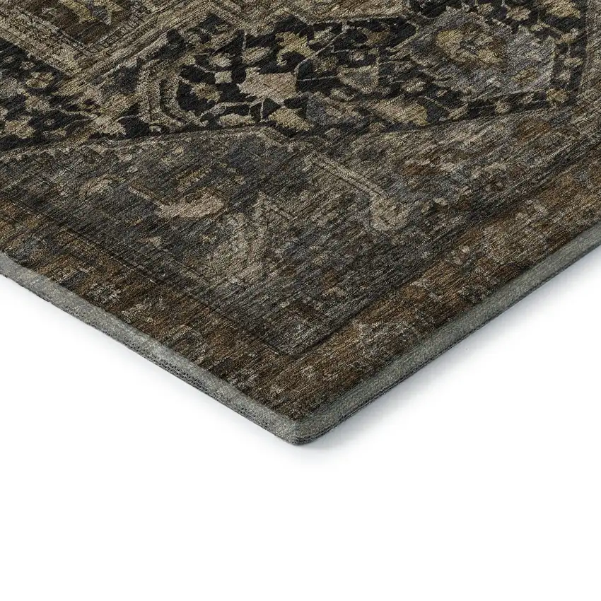 8' X 8' Chocolate Charcoal And Beige Oriental Washable Round Rug With UV Protection Photo 6