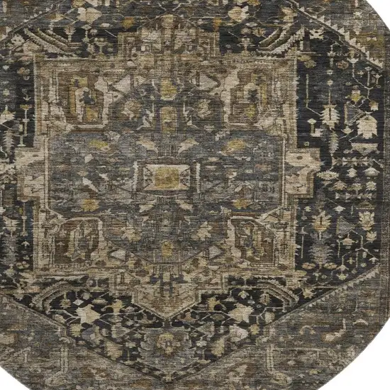 8' X 8' Chocolate Charcoal And Beige Oriental Washable Round Rug With UV Protection Photo 2