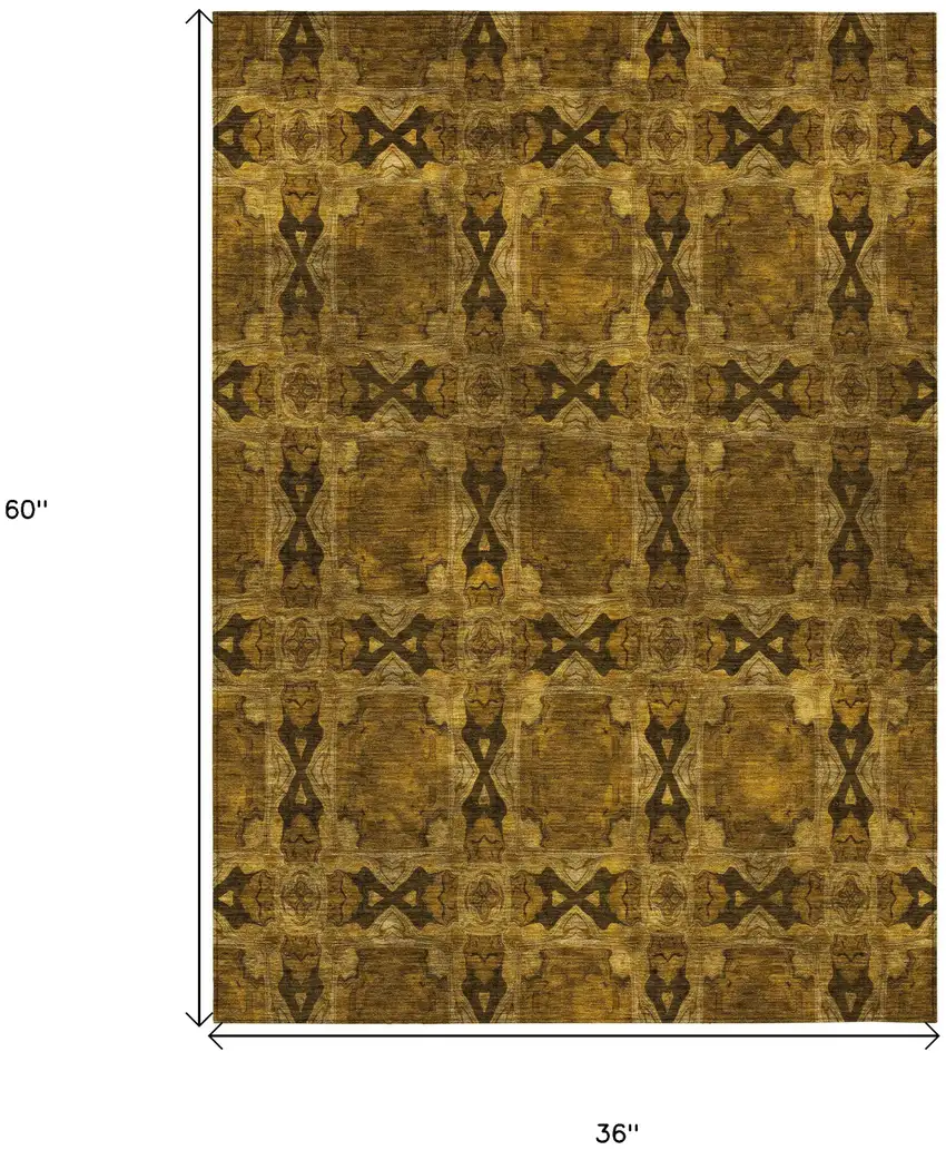 Chocolate Floral Medallion Washable Non Skid Indoor Outdoor Area Rug Photo 3