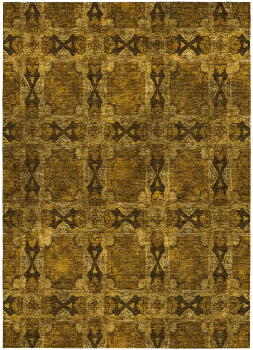 Chocolate Floral Medallion Washable Non Skid Indoor Outdoor Area Rug Photo 5