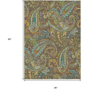 Photo of 3' X 5' Chocolate Paisley Washable Non Skid Indoor Outdoor Area Rug