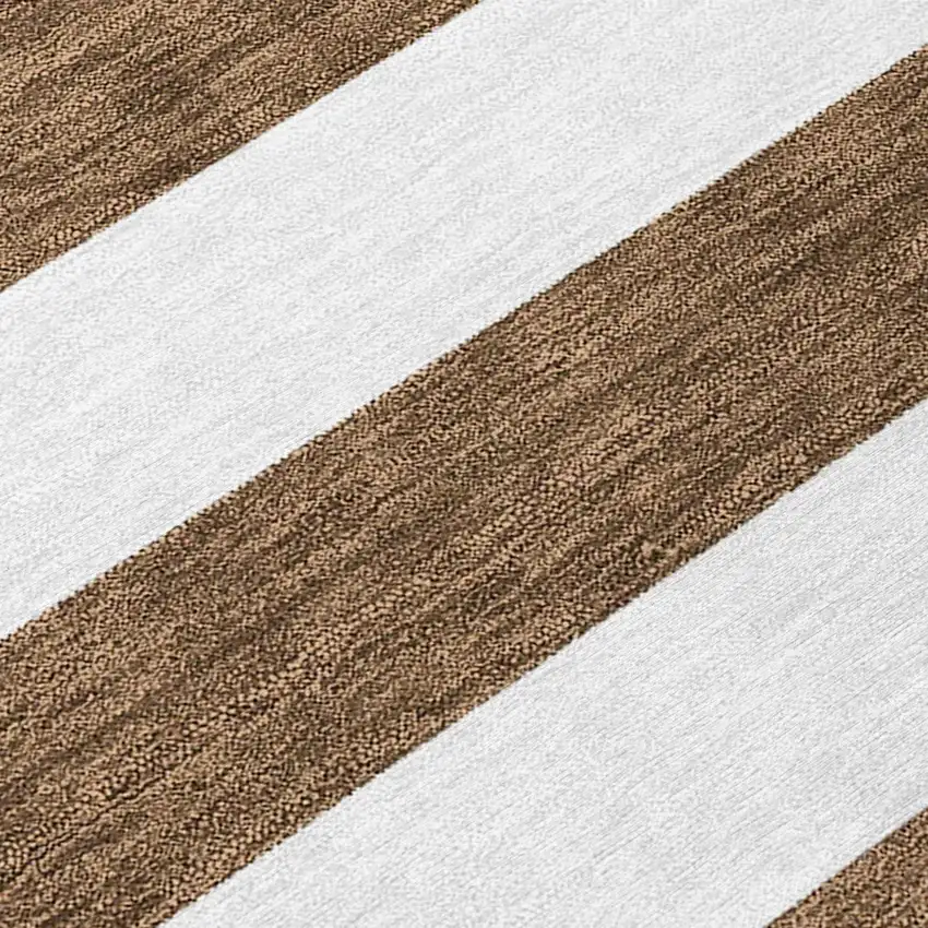 Chocolate Striped Washable Non Skid Indoor Outdoor Area Rug Photo 8