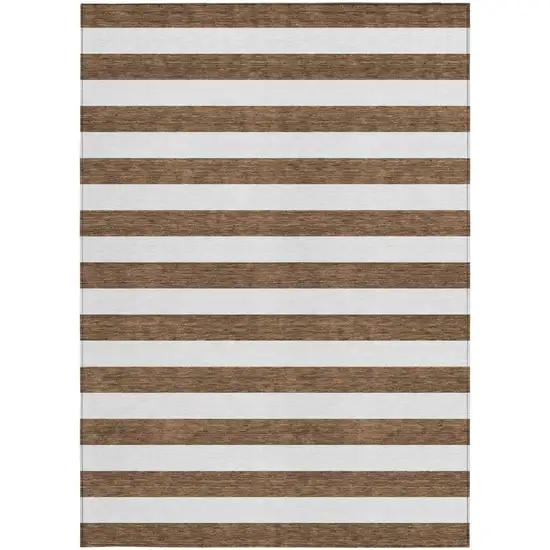 Chocolate Striped Washable Non Skid Indoor Outdoor Area Rug Photo 3