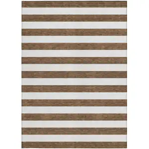 Photo of 3' X 5' Chocolate Striped Washable Non Skid Indoor Outdoor Area Rug