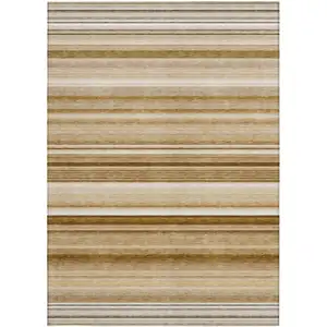 Photo of 3' X 4' Chocolate Striped Washable Non Skid Indoor Outdoor Area Rug
