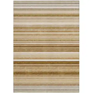 Photo of 3' X 5' Chocolate Striped Washable Non Skid Indoor Outdoor Area Rug