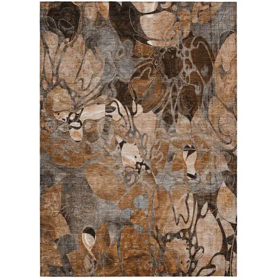 3' X 5' Chocolate Terracotta and Ivory Floral Washable Non Skid Indoor Outdoor Area Rug Photo 1
