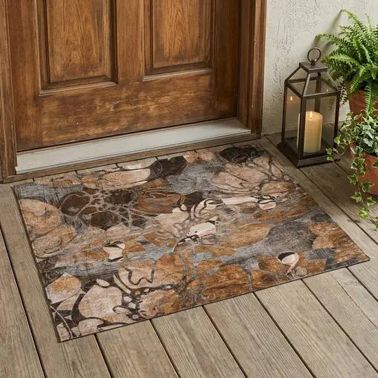 Chocolate Terracotta and Ivory Abstract Washable Indoor Outdoor Area Rug Photo 1