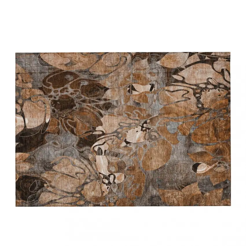 Chocolate Terracotta and Ivory Abstract Washable Indoor Outdoor Area Rug Photo 4