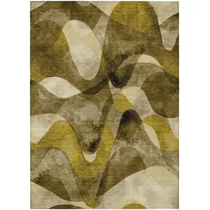 Photo of 3' X 5' Coffee Abstract Washable Non Skid Indoor Outdoor Area Rug