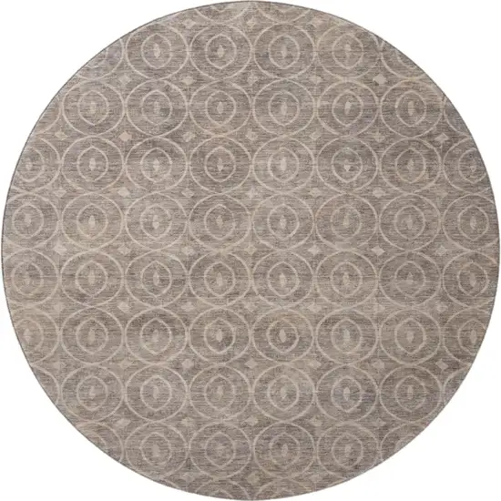 8' X 8' Coffee And Beige Geometric Washable Round Rug With UV Protection Photo 2
