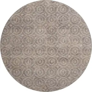 Photo of 8' X 8' Coffee And Beige Geometric Washable Round Rug With UV Protection