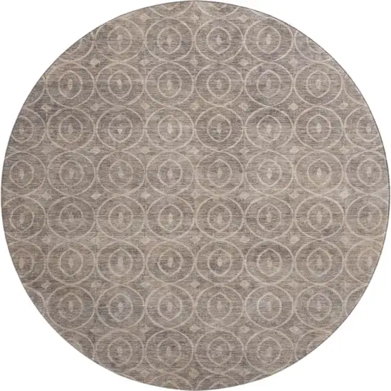 8' X 8' Coffee And Beige Geometric Washable Round Rug With UV Protection Photo 1