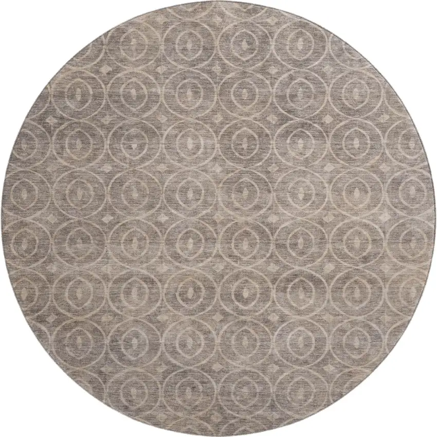 8' X 8' Coffee And Beige Geometric Washable Round Rug With UV Protection Photo 1