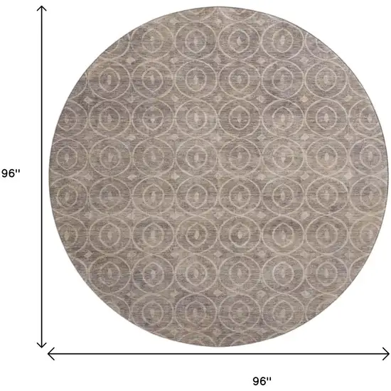 8' X 8' Coffee And Beige Geometric Washable Round Rug With UV Protection Photo 8