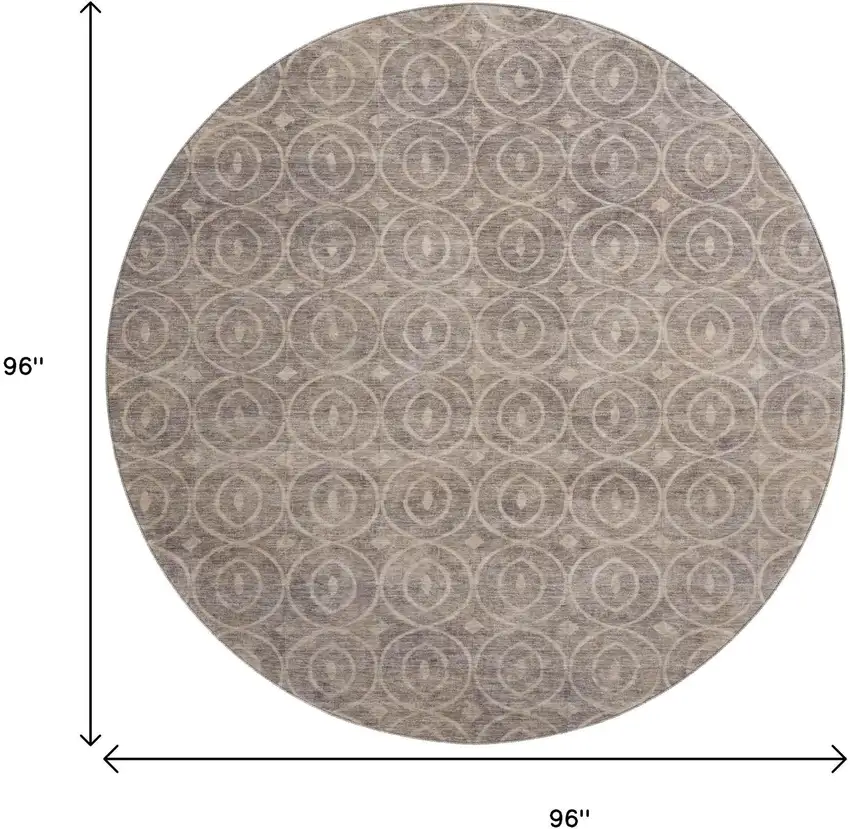 8' X 8' Coffee And Beige Geometric Washable Round Rug With UV Protection Photo 8