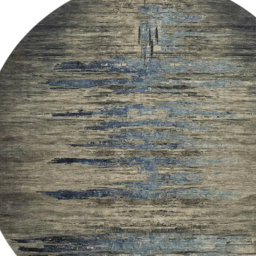 8' X 8' Coffee And Navy Blue Abstract Washable Round Rug With UV Protection Photo 2