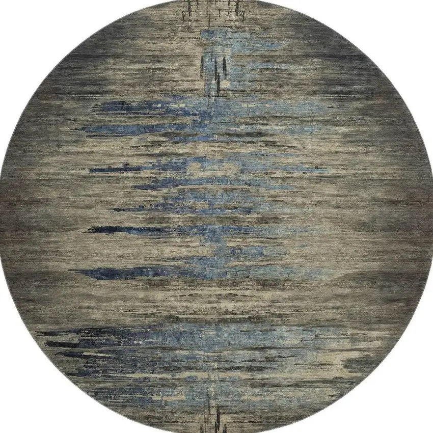 8' X 8' Coffee And Navy Blue Abstract Washable Round Rug With UV Protection Photo 3