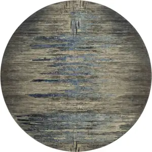 Photo of 8' X 8' Coffee And Navy Blue Abstract Washable Round Rug With UV Protection