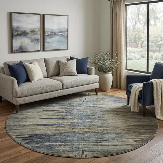 8' X 8' Coffee And Navy Blue Abstract Washable Round Rug With UV Protection Photo 1
