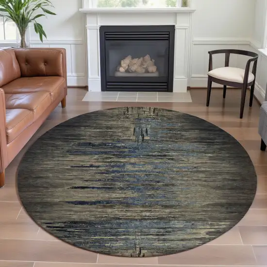 8' X 8' Coffee And Navy Blue Abstract Washable Round Rug With UV Protection Photo 4