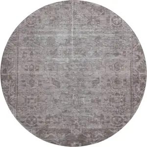 Photo of 8' X 8' Coffee And Silver Oriental Washable Round Rug With UV Protection