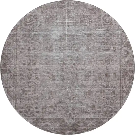 8' X 8' Coffee And Silver Oriental Washable Round Rug With UV Protection Photo 1