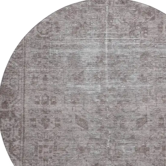 8' X 8' Coffee And Silver Oriental Washable Round Rug With UV Protection Photo 2