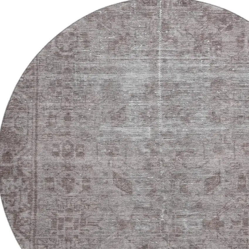 8' X 8' Coffee And Silver Oriental Washable Round Rug With UV Protection Photo 2