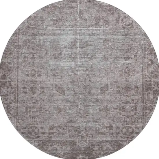 8' X 8' Coffee And Silver Oriental Washable Round Rug With UV Protection Photo 3