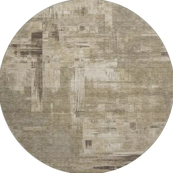 8' X 8' Coffee Beige And Ivory Abstract Washable Round Rug With UV Protection Photo 2