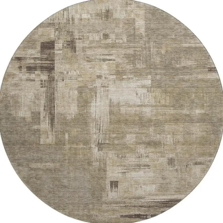 8' X 8' Coffee Beige And Ivory Abstract Washable Round Rug With UV Protection Photo 2