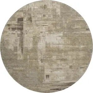 Photo of 8' X 8' Coffee Beige And Ivory Abstract Washable Round Rug With UV Protection