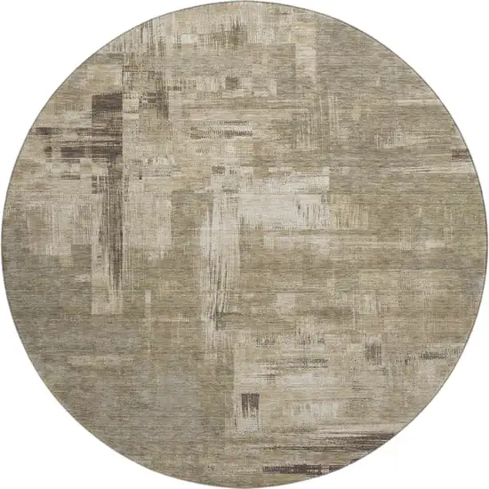 8' X 8' Coffee Beige And Ivory Abstract Washable Round Rug With UV Protection Photo 1