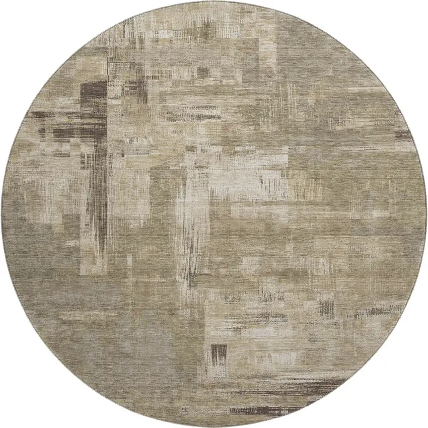 8' X 8' Coffee Beige And Ivory Abstract Washable Round Rug With UV Protection Photo 1