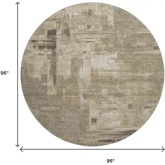 8' X 8' Coffee Beige And Ivory Abstract Washable Round Rug With UV Protection Photo 9