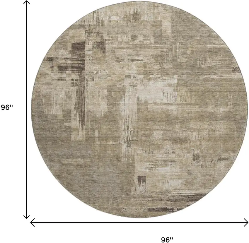 8' X 8' Coffee Beige And Ivory Abstract Washable Round Rug With UV Protection Photo 9