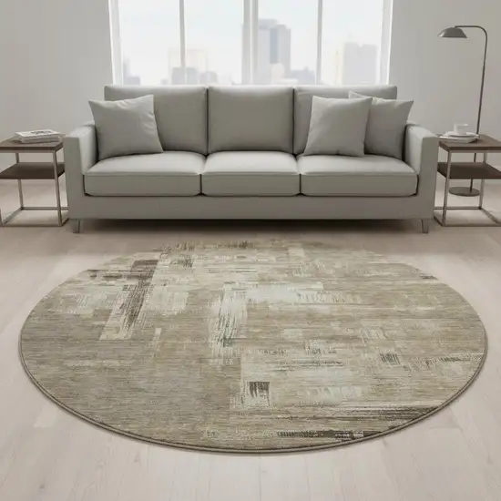 8' X 8' Coffee Beige And Ivory Abstract Washable Round Rug With UV Protection Photo 2