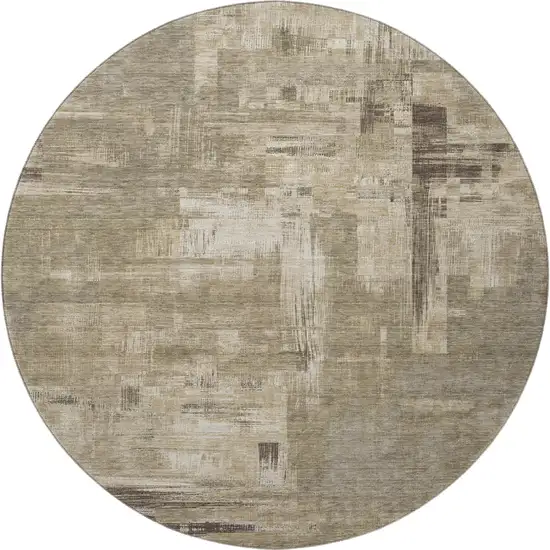 8' X 8' Coffee Beige And Ivory Abstract Washable Round Rug With UV Protection Photo 3