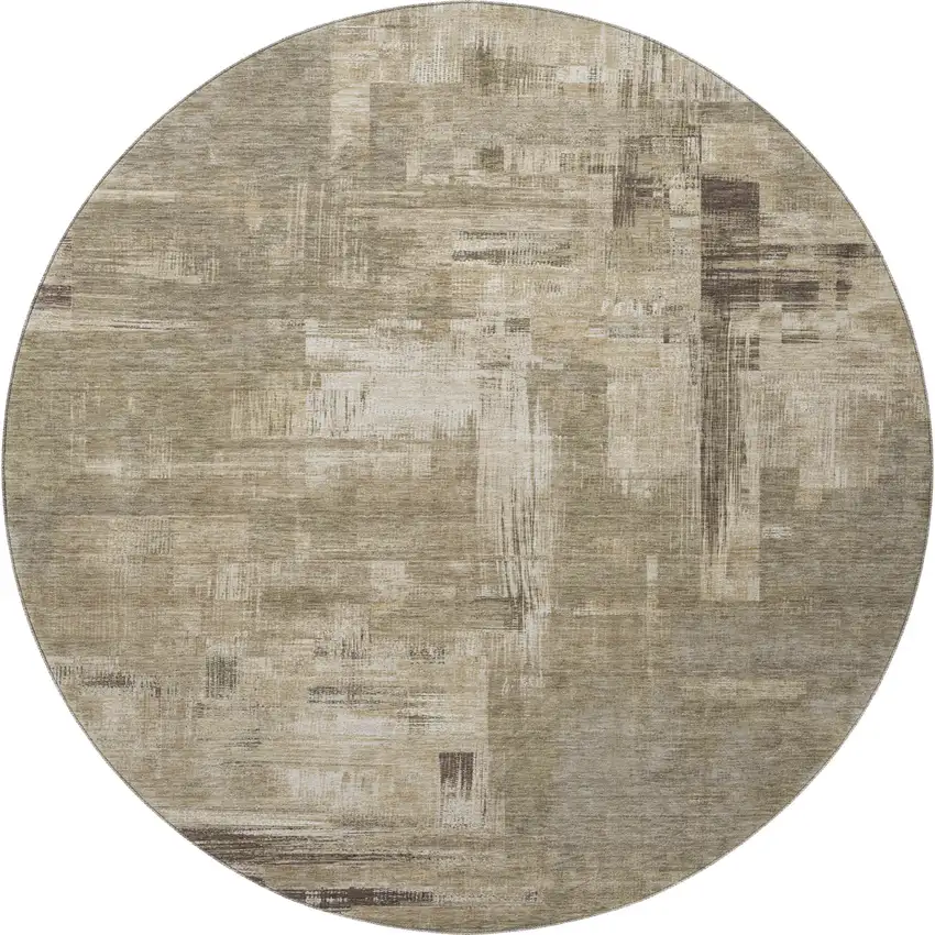 8' X 8' Coffee Beige And Ivory Abstract Washable Round Rug With UV Protection Photo 3