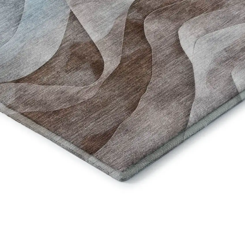 8' X 8' Coffee Blue And Ivory Abstract Washable Round Rug With UV Protection Photo 6