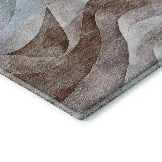 8' X 8' Coffee Blue And Ivory Abstract Washable Round Rug With UV Protection Photo 6