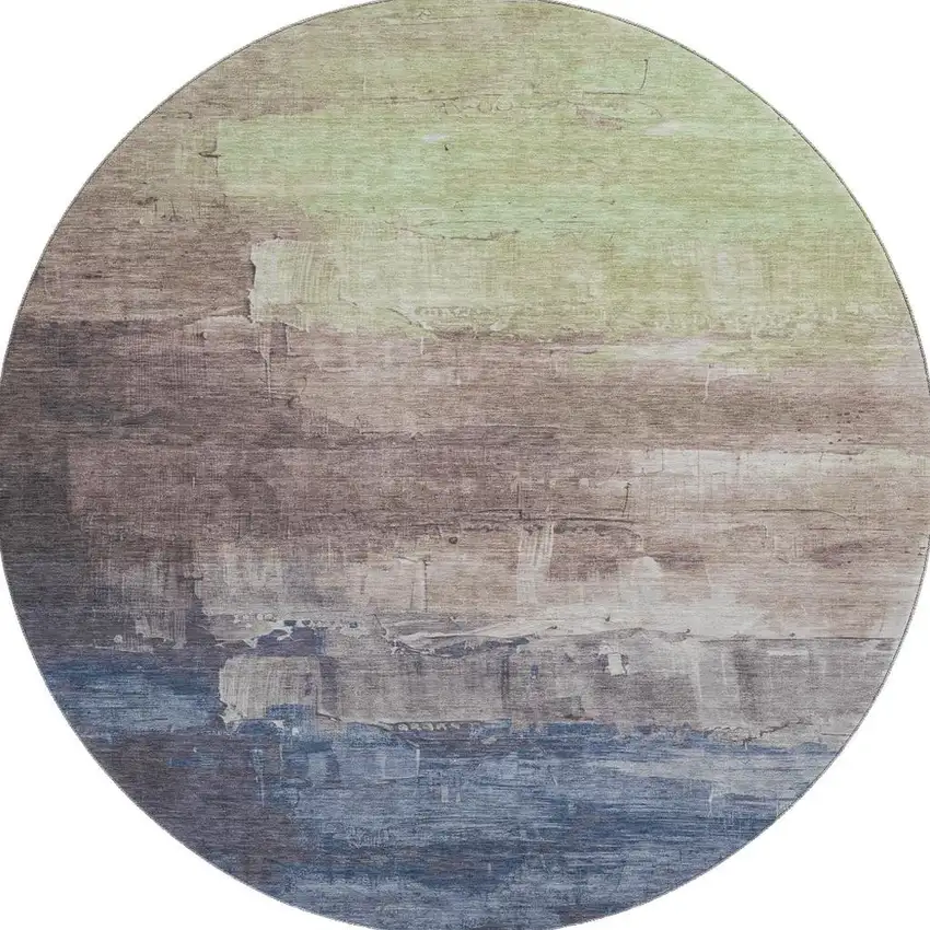 8' X 8' Coffee Green And Blue Abstract Washable Round Rug With UV Protection Photo 3