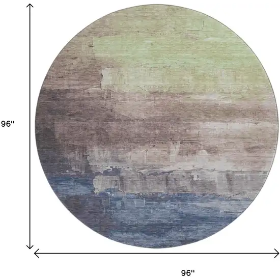 8' X 8' Coffee Green And Blue Abstract Washable Round Rug With UV Protection Photo 9